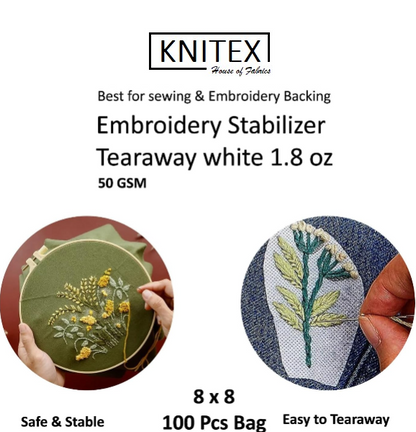 Tear-Away Machine Embroidery Stabilizer Backing | 100 Precut Sheets